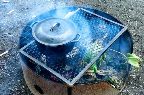 Lodge Dutch oven on a camp fire